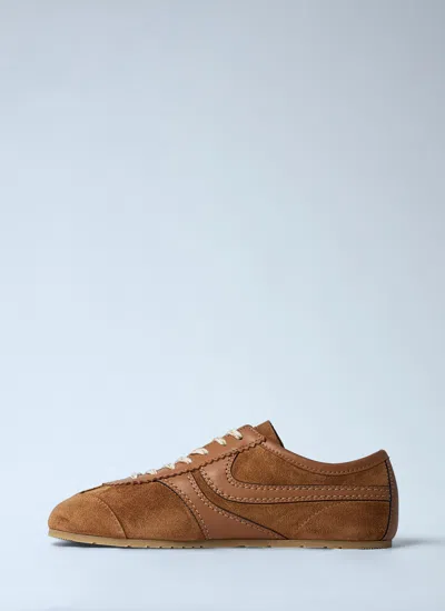 Dries Van Noten Stitched Contrast Rubber Sole Suede Panel Sneakers In Brown