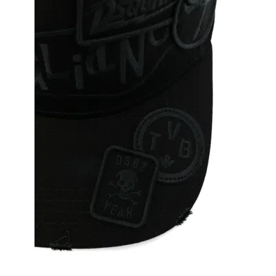 Dsquared2 Black Baseball Cap With Logo Patches Men In Black