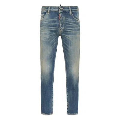 Dsquared2 Blue Jeans With Logo Patch On The Rear And Distressed Effect In Denim Man In Blue