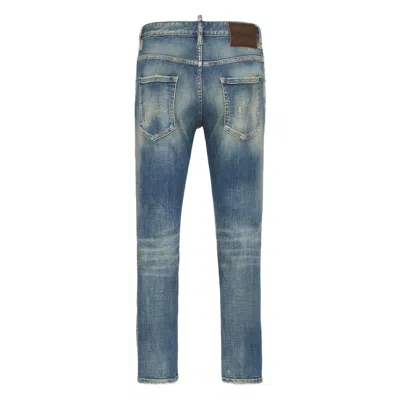 Dsquared2 Blue Jeans With Logo Patch On The Rear And Distressed Effect In Denim Man In Blue