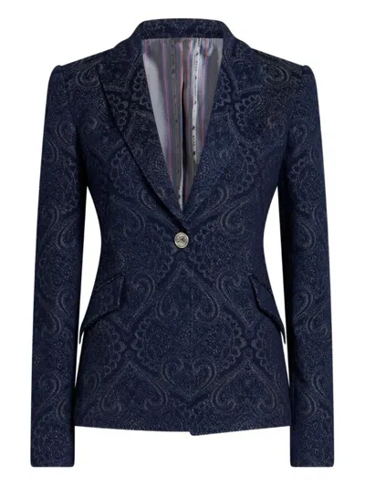 Etro Paisley-print Denim Blazer In Black