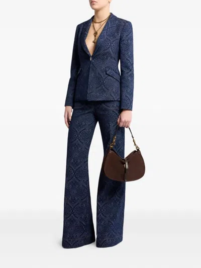 Etro Paisley-print Denim Blazer In Black