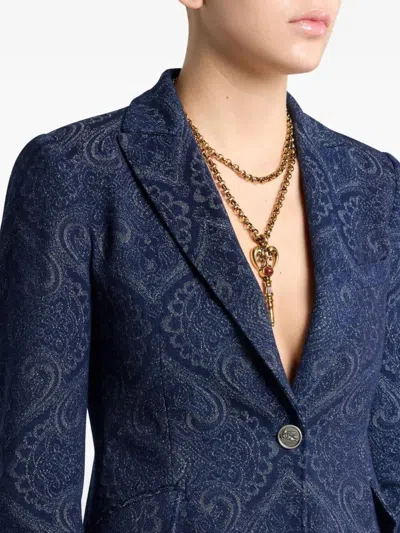 Etro Paisley-print Denim Blazer In Black