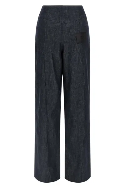 Fendi Light Blue Ff Chambray Pants In Blue