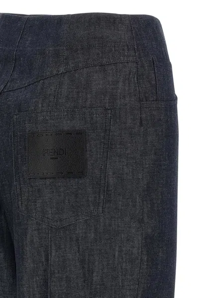 Fendi Light Blue Ff Chambray Pants In Blue