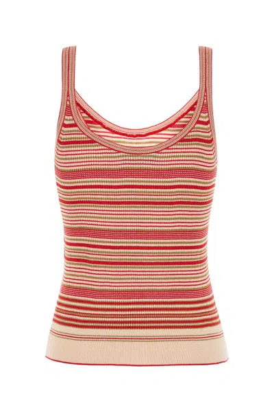 Fendi Beige And Red Striped Cotton And Silk Top In Multi