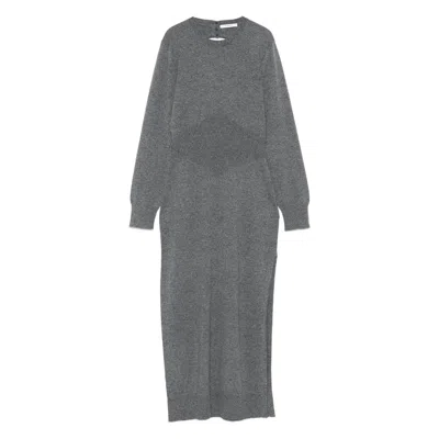 Givenchy Side-split Long-sleeve Midi Dress In Gray