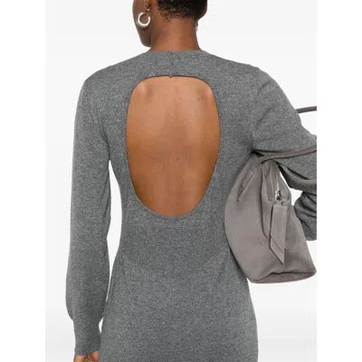 Givenchy Side-split Long-sleeve Midi Dress In Gray