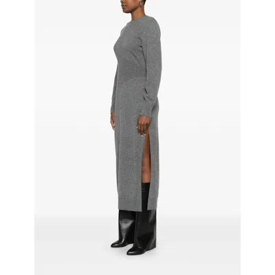 Givenchy Side-split Long-sleeve Midi Dress In Gray