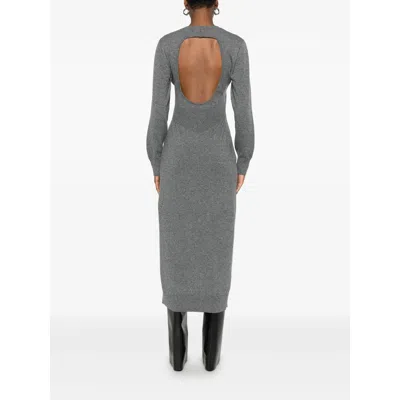 Givenchy Side-split Long-sleeve Midi Dress In Gray