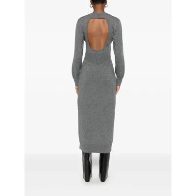 Givenchy Side-split Long-sleeve Midi Dress In Gray