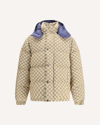 Gucci Men Gg Patterned Padded Down Jacket In Neutral