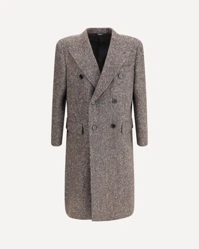 Dolce & Gabbana Double-breasted Herringbone Coat In Gray