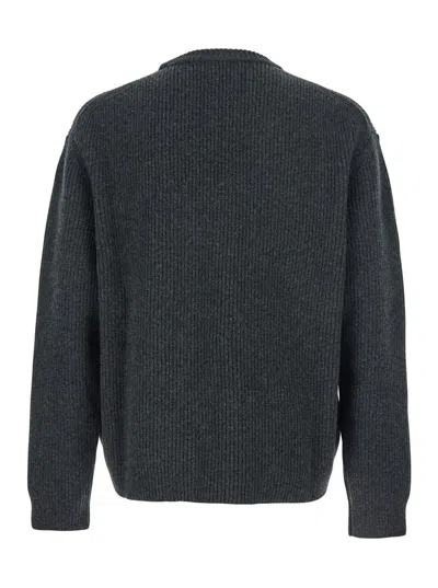 Gucci Logo-embroidered Ribbed Sweater In Gray