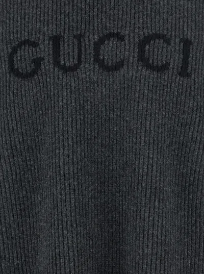 Gucci Logo-embroidered Ribbed Sweater In Gray