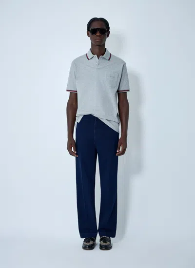 Gucci Grey Polo Shirt With Web Details And Logo Lettering On The Front In Wool Blend Man In Gray