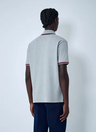 Gucci Grey Polo Shirt With Web Details And Logo Lettering On The Front In Wool Blend Man In Gray