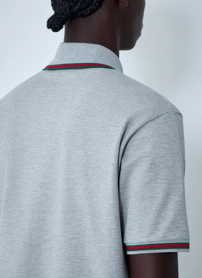 Gucci Grey Polo Shirt With Web Details And Logo Lettering On The Front In Wool Blend Man In Gray