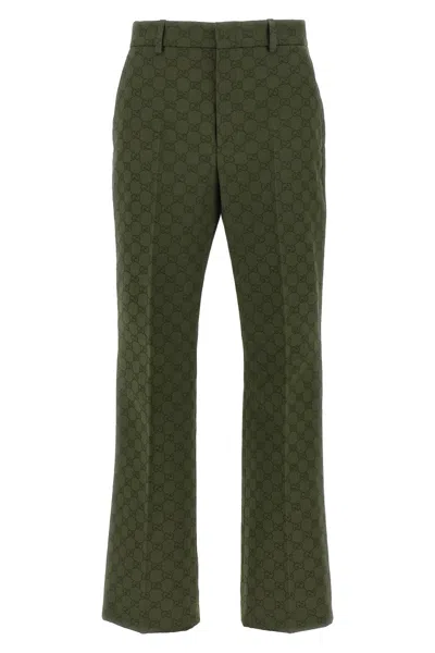 Gucci Gg Jacquard Cotton-blend Bootcut Pants In Green