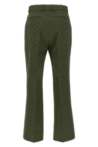 Gucci Gg Jacquard Cotton-blend Bootcut Pants In Green