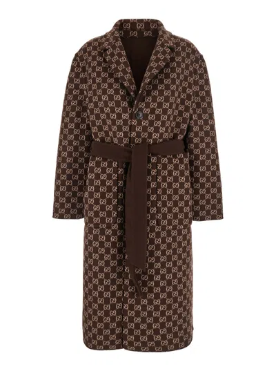 Gucci Brown Reversible Double-breasted Coat With Notched Revers And Belt In Wool Woman In Brown