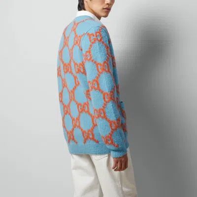 Gucci Gg-intarsia Wool Cardigan In Blue