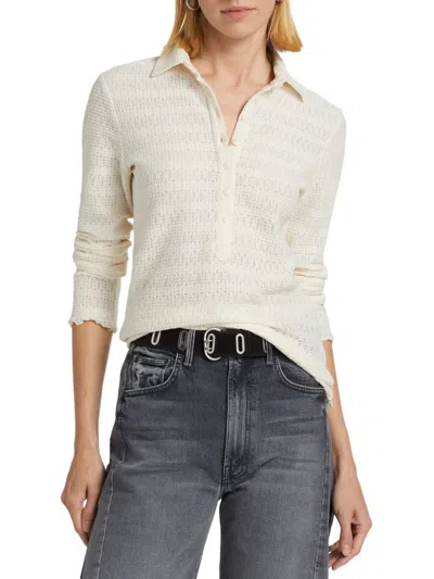 Rag & Bone Julia Long Sleeve Polo In Ivory In White