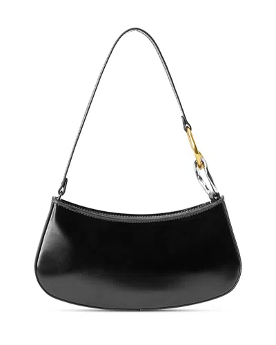 Staud Curved Rectangular Black Shoulder Handbag With Chain Link Strap