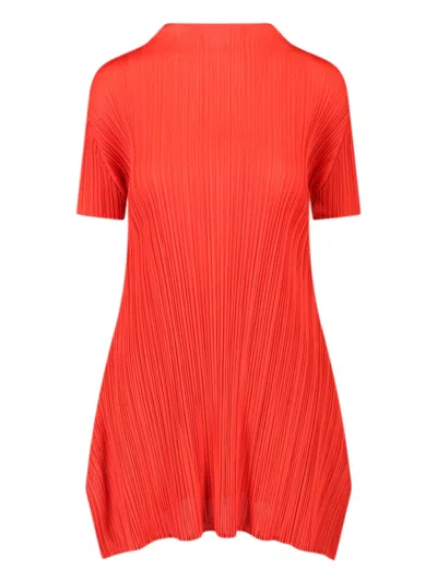 Pleats Please Flowing Red Dress With Vertical Pleats In Red