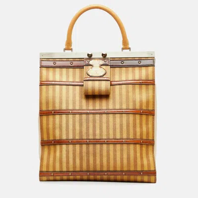 Pre-owned Louis Vuitton Crown Frame Gm Trunk Pattern Handbag Brown Pvc Leather