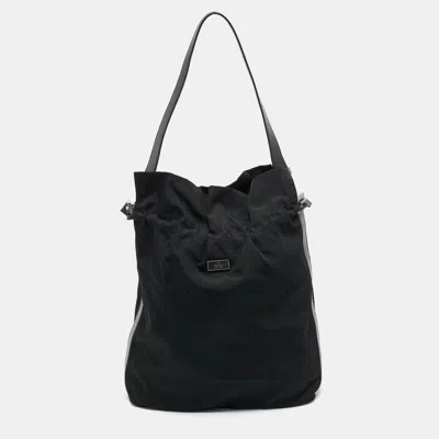 Pre-owned Gucci Black Leather And Nylon Drawstring Bucket Bag