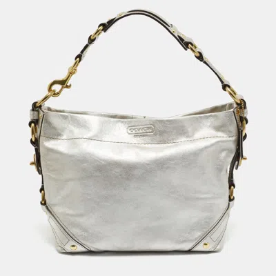 Pre-owned Coach Silver Leather Carly Hobo