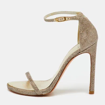Pre-owned Stuart Weitzman Gold Metallic Lurex Fabric Nudist Ankle Strap Sandals Size 36.5