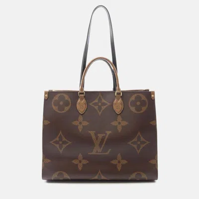 Pre-owned Louis Vuitton Onthego Gm Shoulder Tote Bag M45320 Monogram Giant Reverse Canvas In Brown