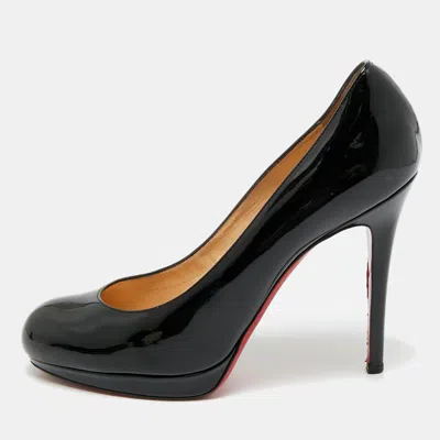 Pre-owned Christian Louboutin Black Patent Leather New Simple Wedge Pumps Size 37.5