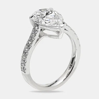 Pre-owned The Diamond Edit 3.50 Cts Pear Brilliant Round 18k White Gold Lab Grown Diamonds Ring Size 54