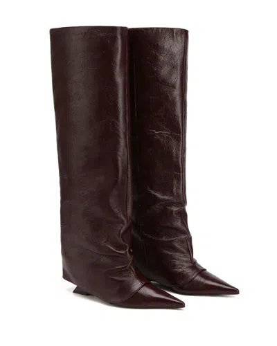 Naked Wolfe Stated Pointed-toe Burgundy Knee-high Boots In Red