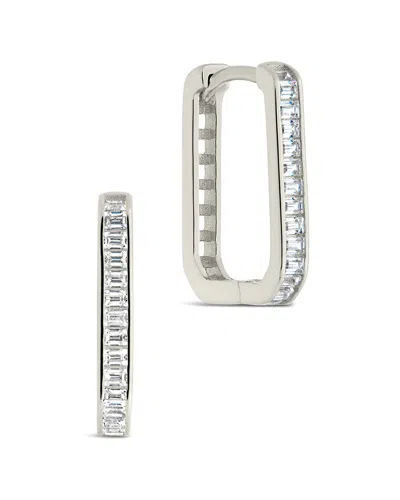 Sterling Forever Piper Cz Rectangular Hoop Earrings In Metallic