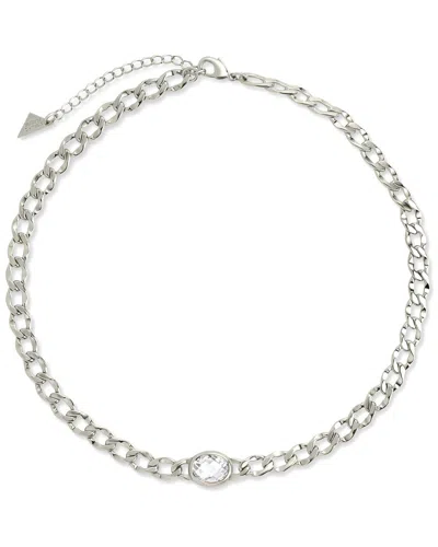 Sterling Forever Rebel Station Cubic Zirconia Curb Chain Necklace In Silver
