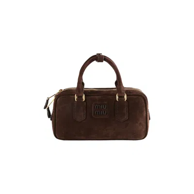 Pre-owned Miu Miu Arcadie Padded Suede Top Handle Bag 'moro' | Brown | Women's Size Onesize
