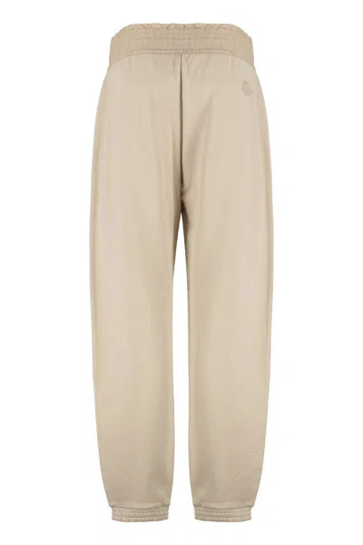 Moncler Sport Trousers With Patch And Elastic Ankle Cuffs In Brown
