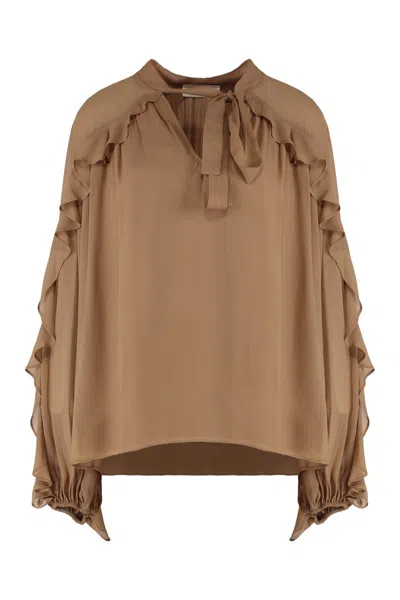Zimmermann Illuminate Flutter Blouse In Tan In Brown