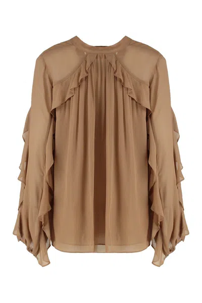 Zimmermann Illuminate Flutter Blouse In Tan In Brown