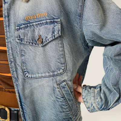 Miu Miu Denim And Shearling Trucker Jacket In Blue