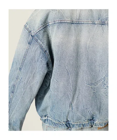 Miu Miu Denim And Shearling Trucker Jacket In Blue