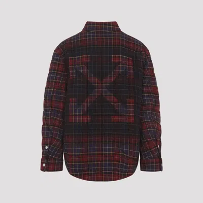 Off-white Long-sleeve Button-up Shirt With Plaid Pattern In Burgundy