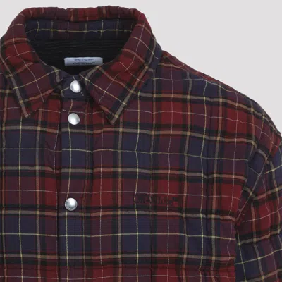 Off-white Long-sleeve Button-up Shirt With Plaid Pattern In Burgundy