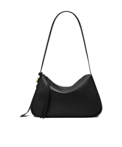 Tory Burch Romy Black Shoulder Bag With Adjustable Shoulder Strap In Grained Leather Woman