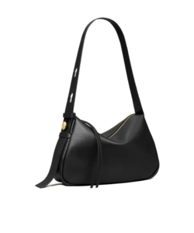 Tory Burch Romy Black Shoulder Bag With Adjustable Shoulder Strap In Grained Leather Woman