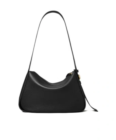 Tory Burch Romy Black Shoulder Bag With Adjustable Shoulder Strap In Grained Leather Woman